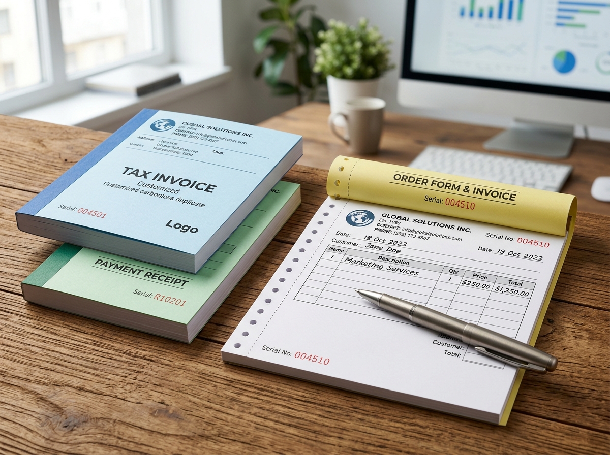 Concept photo of duplicate invoice books and receipt cash memos