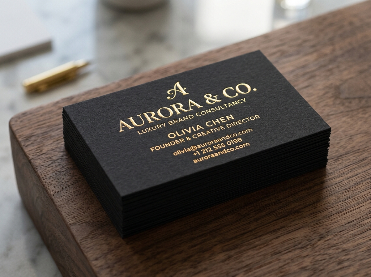 Concept photo of luxury black and gold business cards